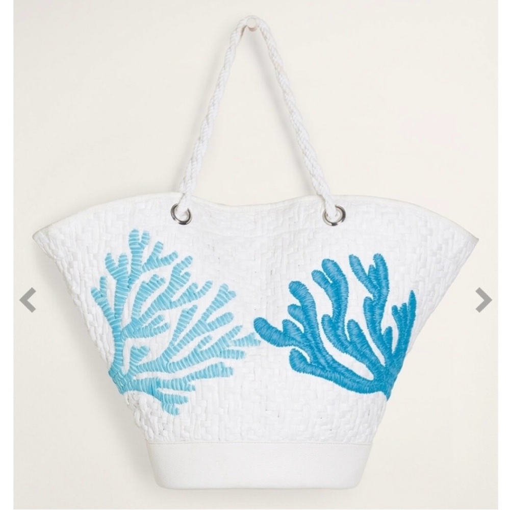 White and Blue Coral Embroidered Women's Bag